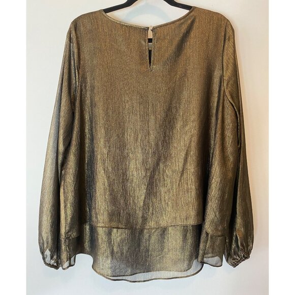 Metallic Gold APT.9 Womens Long Sleeve Blouse XL Layered Design - Picture 2 of 9